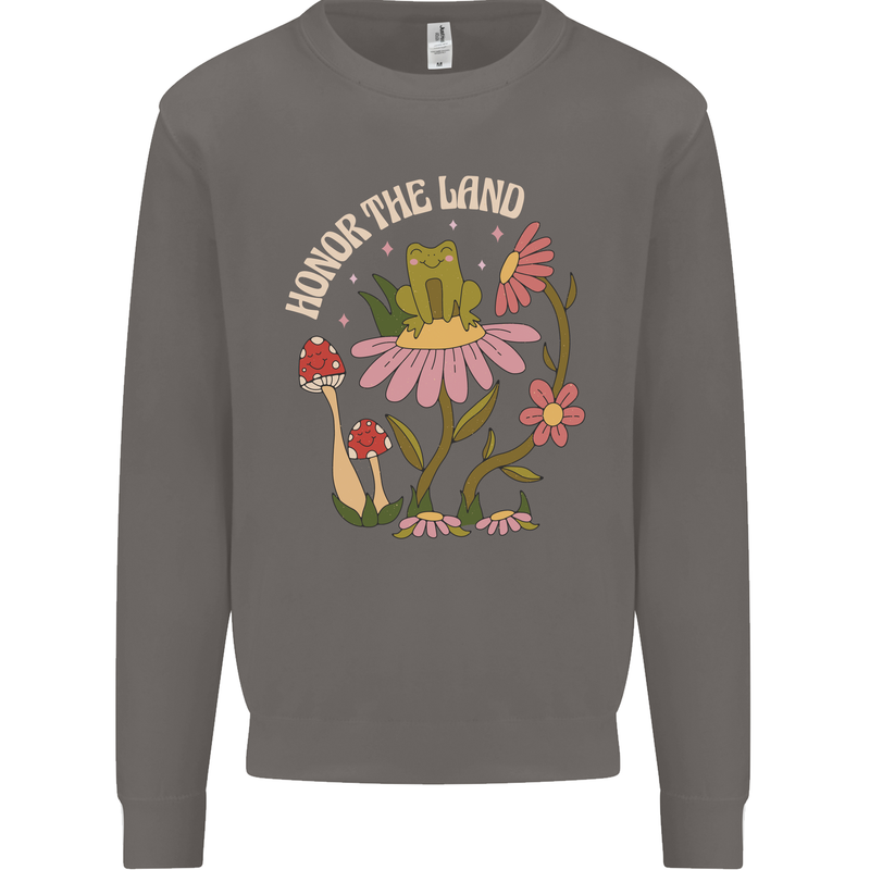 Honor the Land Frog Climate Change Hippy Mens Sweatshirt Jumper Charcoal
