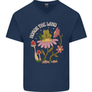 Honor the Land Frog Climate Change Hippy Mens V-Neck Cotton T-Shirt Navy Blue