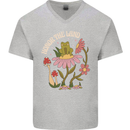 Honor the Land Frog Climate Change Hippy Mens V-Neck Cotton T-Shirt Sports Grey