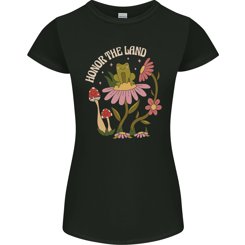 Honor the Land Frog Climate Change Hippy Womens Petite Cut T-Shirt Black