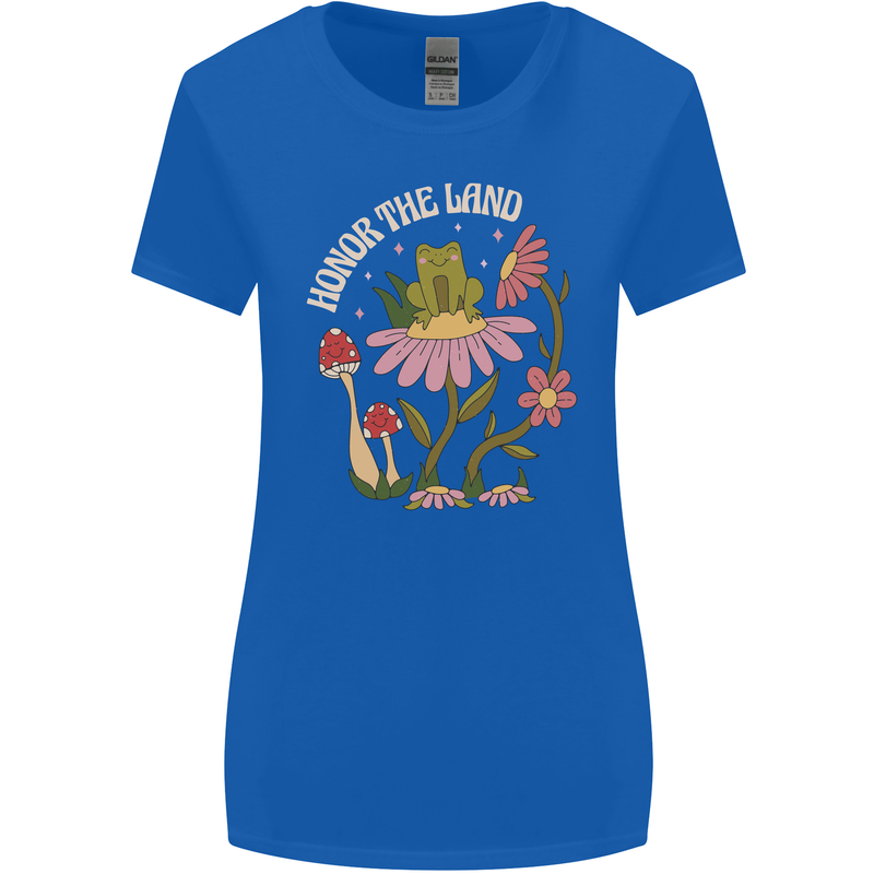 Honor the Land Frog Climate Change Hippy Womens Wider Cut T-Shirt Royal Blue