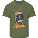 Horse Chops Equestrian Riding Mens Cotton T-Shirt Tee Top Military Green