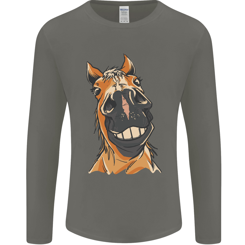 Horse Chops Equestrian Riding Mens Long Sleeve T-Shirt Charcoal