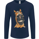 Horse Chops Equestrian Riding Mens Long Sleeve T-Shirt Navy Blue