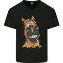 Horse Chops Equestrian Riding Mens V-Neck Cotton T-Shirt Black