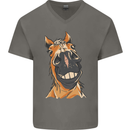 Horse Chops Equestrian Riding Mens V-Neck Cotton T-Shirt Charcoal