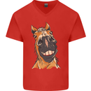 Horse Chops Equestrian Riding Mens V-Neck Cotton T-Shirt Red