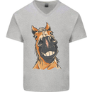 Horse Chops Equestrian Riding Mens V-Neck Cotton T-Shirt Sports Grey