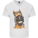 Horse Chops Equestrian Riding Mens V-Neck Cotton T-Shirt White