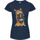 Horse Chops Equestrian Riding Womens Petite Cut T-Shirt Navy Blue