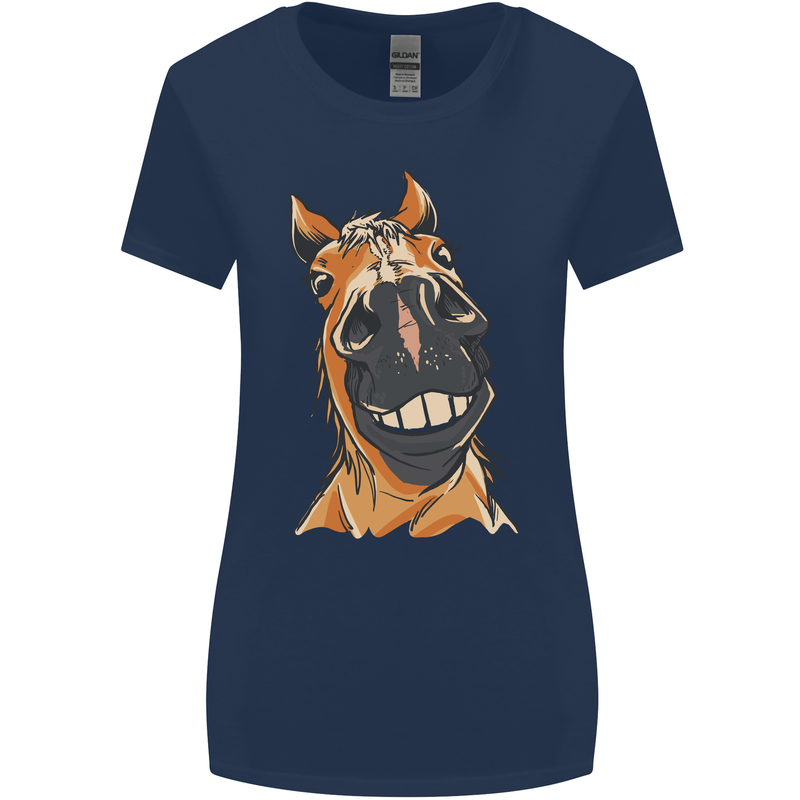 Horse Chops Equestrian Riding Womens Wider Cut T-Shirt Navy Blue
