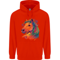Horse Head Equestrian Childrens Kids Hoodie Bright Red