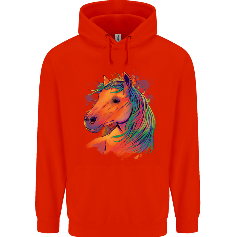 Horse Head Equestrian Childrens Kids Hoodie Bright Red
