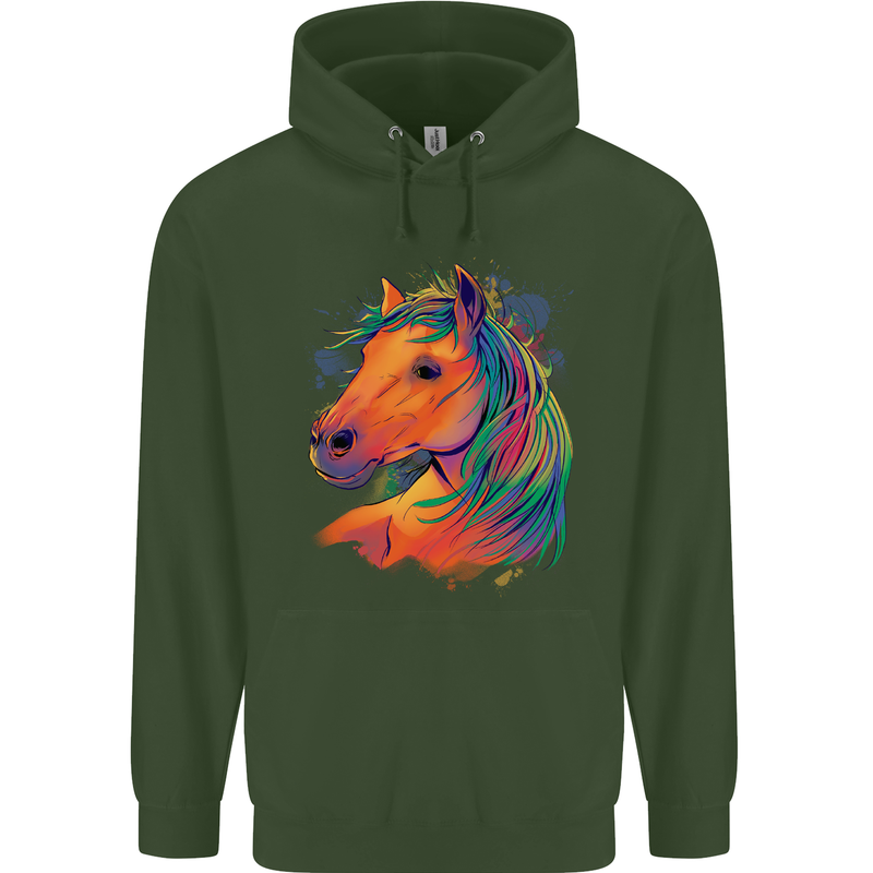 Horse Head Equestrian Childrens Kids Hoodie Forest Green