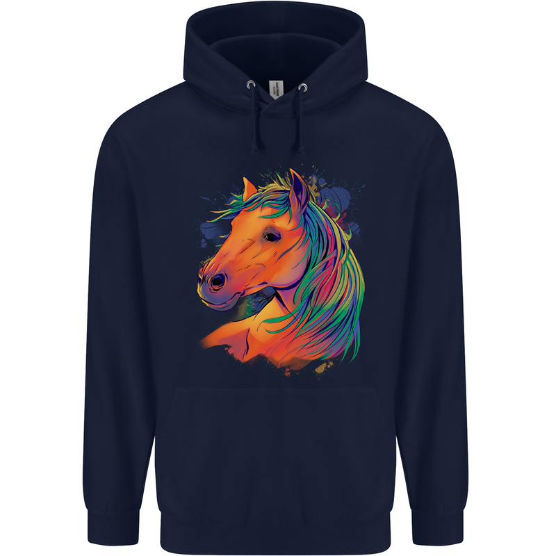 Horse Head Equestrian Childrens Kids Hoodie Navy Blue