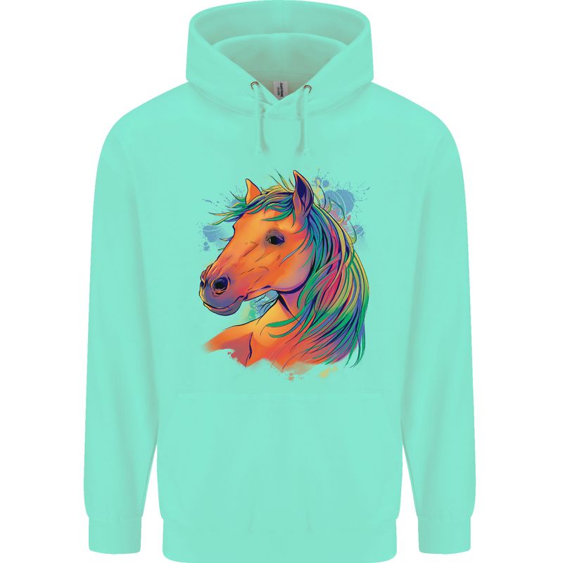 Horse Head Equestrian Childrens Kids Hoodie Peppermint