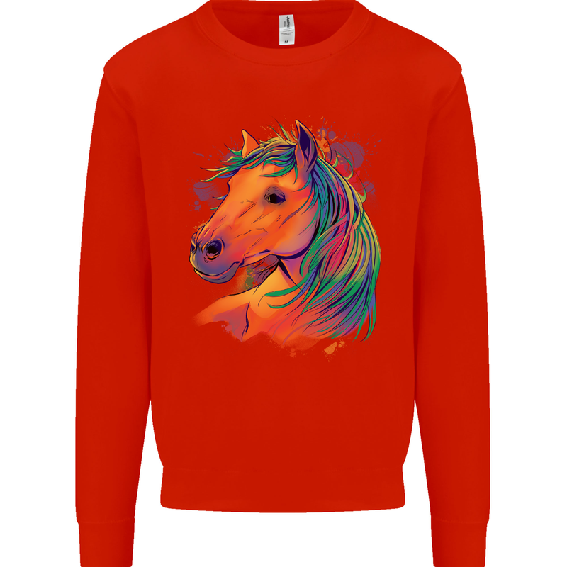 Horse Head Equestrian Kids Sweatshirt Jumper Bright Red