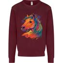 Horse Head Equestrian Kids Sweatshirt Jumper Maroon