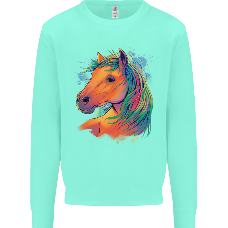 Horse Head Equestrian Kids Sweatshirt Jumper Peppermint