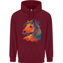 Horse Head Equestrian Mens 80% Cotton Hoodie Maroon