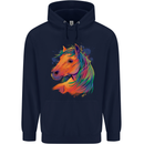 Horse Head Equestrian Mens 80% Cotton Hoodie Navy Blue