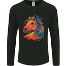 Horse Head Equestrian Mens Long Sleeve T-Shirt Black