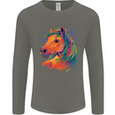 Horse Head Equestrian Mens Long Sleeve T-Shirt Charcoal