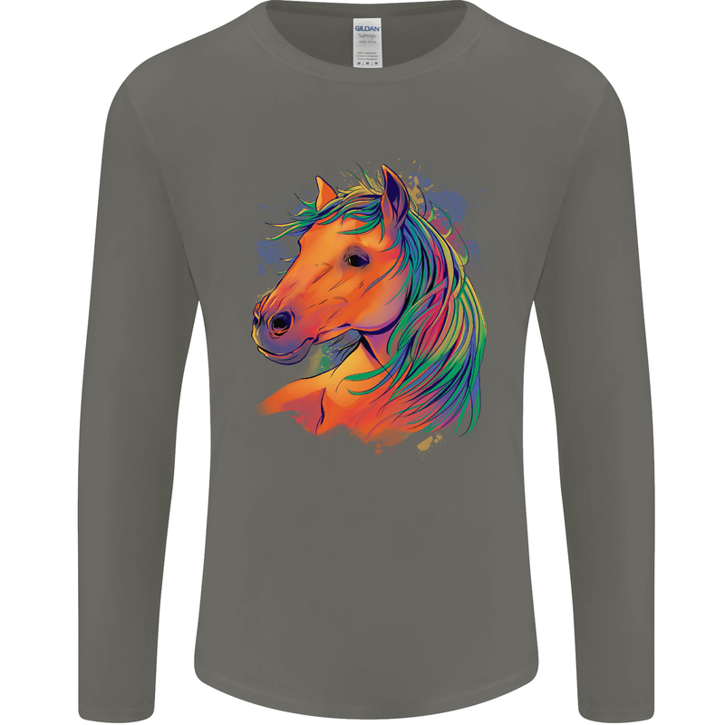Horse Head Equestrian Mens Long Sleeve T-Shirt Charcoal