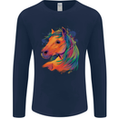 Horse Head Equestrian Mens Long Sleeve T-Shirt Navy Blue