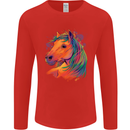 Horse Head Equestrian Mens Long Sleeve T-Shirt Red