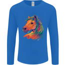 Horse Head Equestrian Mens Long Sleeve T-Shirt Royal Blue