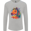 Horse Head Equestrian Mens Long Sleeve T-Shirt Sports Grey