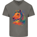 Horse Head Equestrian Mens V-Neck Cotton T-Shirt Charcoal