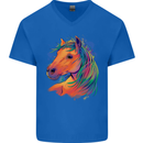 Horse Head Equestrian Mens V-Neck Cotton T-Shirt Royal Blue