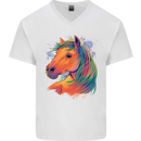 Horse Head Equestrian Mens V-Neck Cotton T-Shirt White