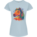 Horse Head Equestrian Womens Petite Cut T-Shirt Light Blue