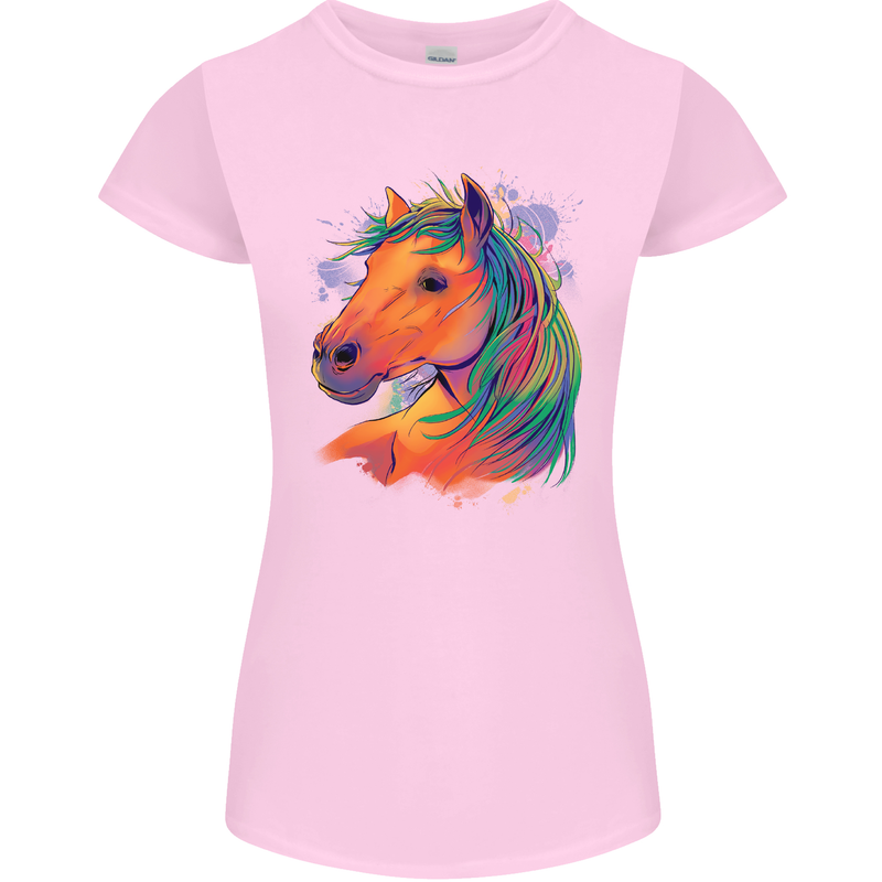 Horse Head Equestrian Womens Petite Cut T-Shirt Light Pink