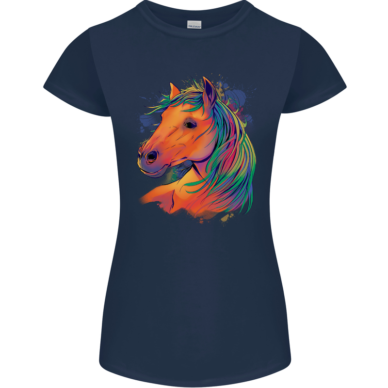 Horse Head Equestrian Womens Petite Cut T-Shirt Navy Blue