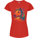 Horse Head Equestrian Womens Petite Cut T-Shirt Red