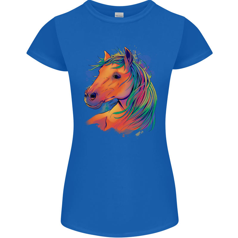 Horse Head Equestrian Womens Petite Cut T-Shirt Royal Blue