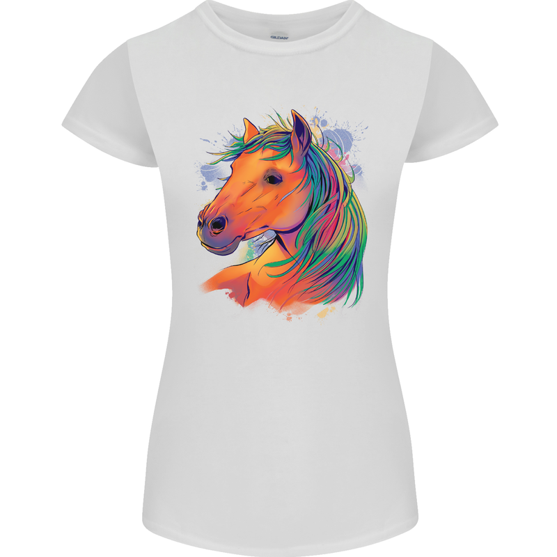 Horse Head Equestrian Womens Petite Cut T-Shirt White