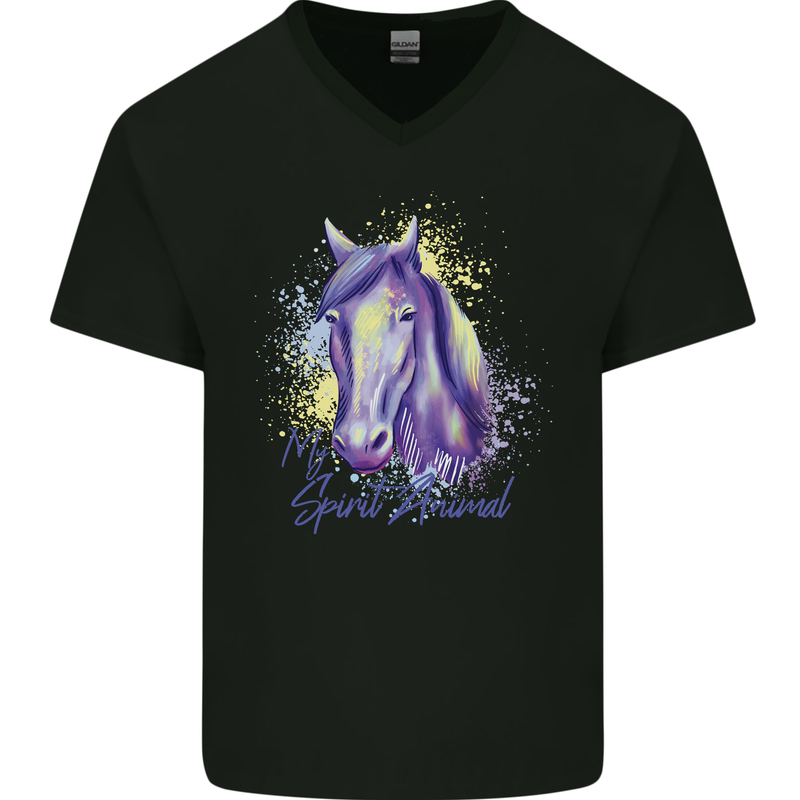 Horse Is My Spiritual Animal Equestrian Mens V-Neck Cotton T-Shirt Black