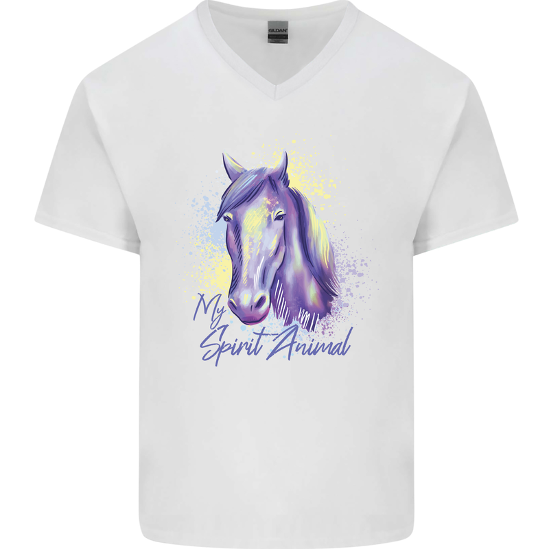 Horse Is My Spiritual Animal Equestrian Mens V-Neck Cotton T-Shirt White