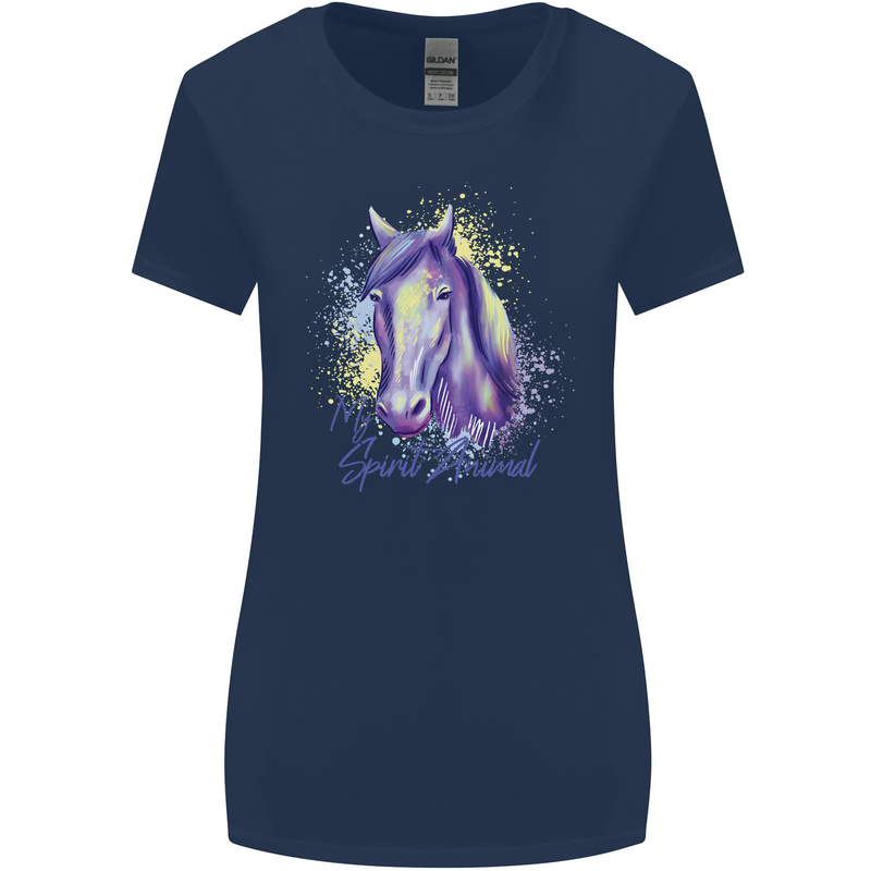 Horse Is My Spiritual Animal Equestrian Womens Wider Cut T-Shirt Navy Blue