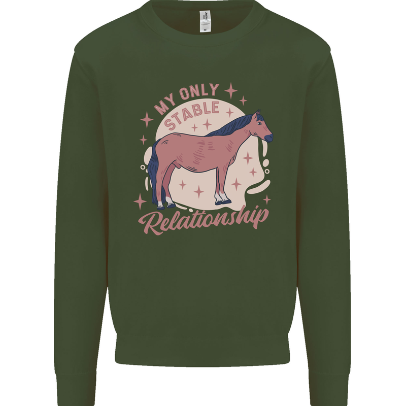 Horse My Only Stable Relationship Equestrian Kids Sweatshirt Jumper Forest Green