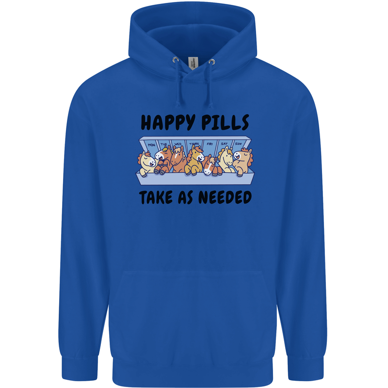 Horse Pills Funny Equestrian Mens 80% Cotton Hoodie Royal Blue
