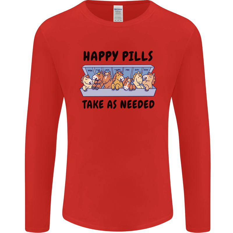 Horse Pills Funny Equestrian Mens Long Sleeve T-Shirt Red