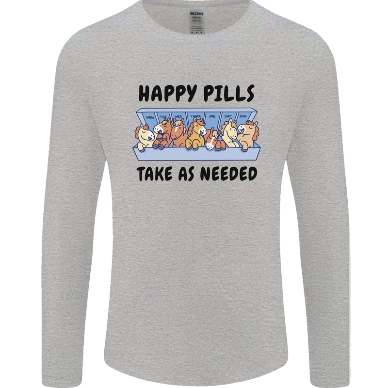 Horse Pills Funny Equestrian Mens Long Sleeve T-Shirt Sports Grey