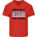 Horse Pills Funny Equestrian Mens V-Neck Cotton T-Shirt Red