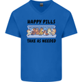 Horse Pills Funny Equestrian Mens V-Neck Cotton T-Shirt Royal Blue